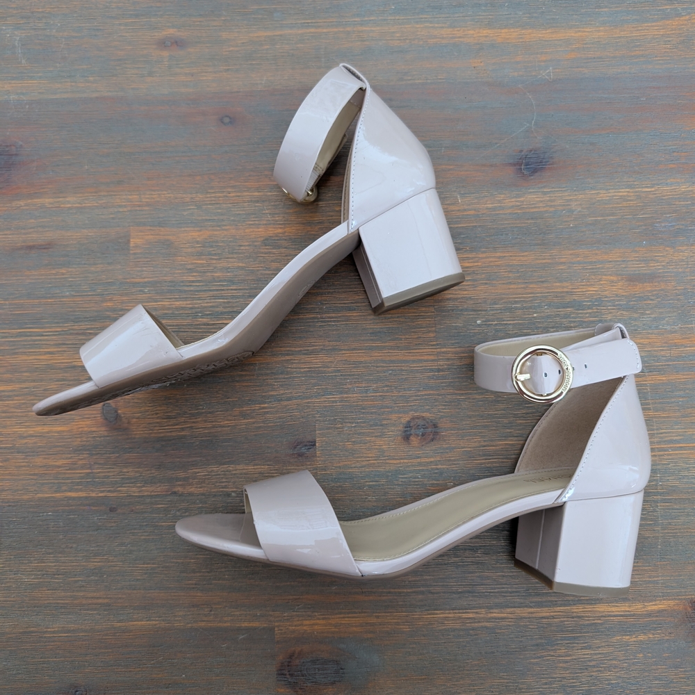 Michael Kors Nude Patent Block Heel Ankle-Strap Sandals